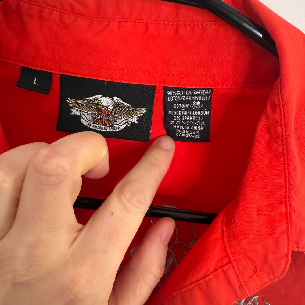 Harley Davidson Red Button Down Shirt Women's Large Long Sleeve Embroidered - Picture 3 of 5